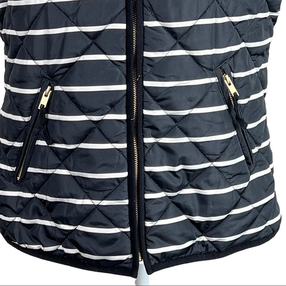 Crown & Ivy Puffer Vest Black and White Stripes zip front side zip pockets L - Picture 4 of 7